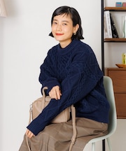 ミックスケーブルクルーネックニット