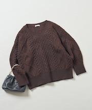 ミックスケーブルVネックニット