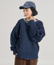 ミックスケーブルVネックニット