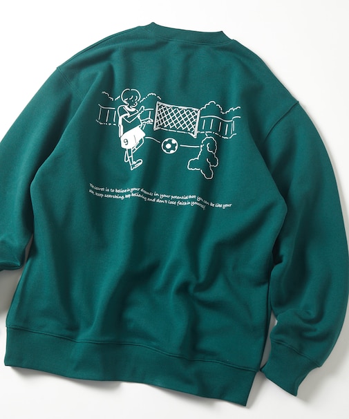 tombonia コラボ フットボール バックプリント クルーネックスウェット