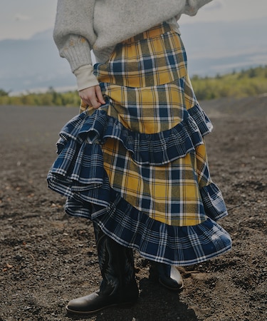ネルチェック アシメ フリルスカート