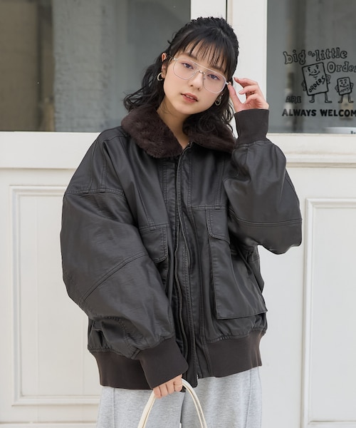 2way フェード加工 ファー襟レザレットブルゾン｜フリークスストアの