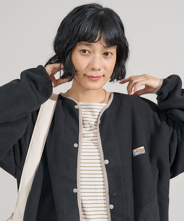 配色 フリース スナップカーディガン