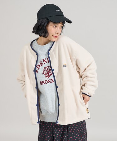 配色 フリース スナップカーディガン