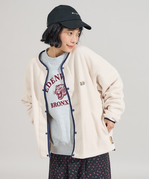配色 フリース スナップカーディガン