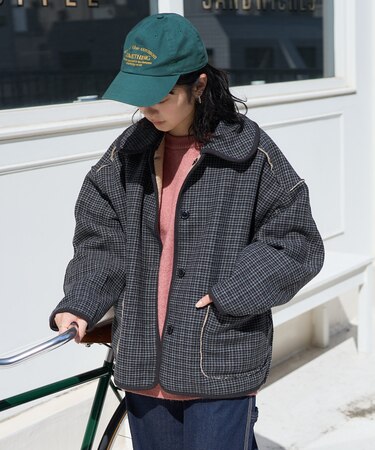 襟付き リバーシブル チェックボアジャケット