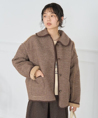 襟付き リバーシブル チェックボアジャケット