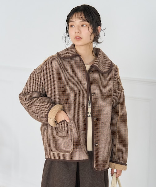襟付き リバーシブル チェックボアジャケット