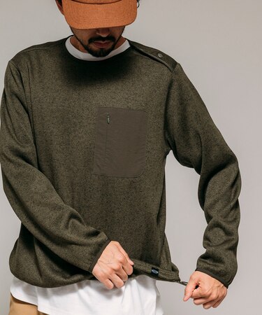 リラックスフィット ニットフリース スピンドル クルーネックプルオーバー