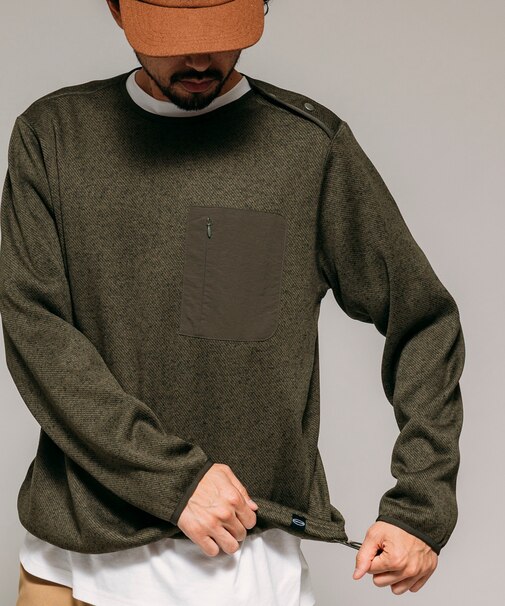 リラックスフィット ニットフリース スピンドル クルーネックプルオーバー