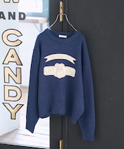 アニマルワッペン刺繍 ニットプルオーバー