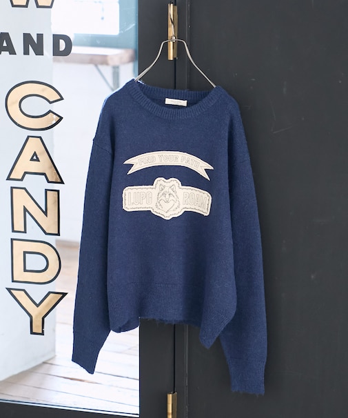 アニマルワッペン刺繍 ニットプルオーバー