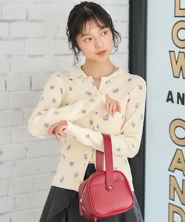 フラワープリント リブニットカーディガン