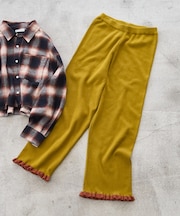 配色 裾フリル ニット イージーパンツ