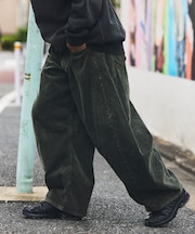 ワイドシルエット ブリーチ加工 カーブ コーデュロイパンツ