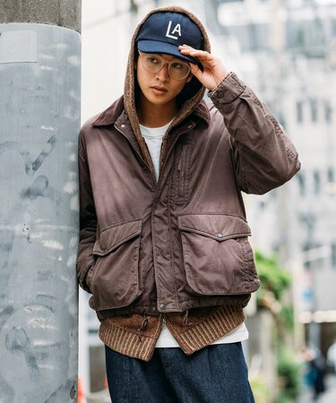 襟コーデュロイ切り替え コットンナイロンブルゾン