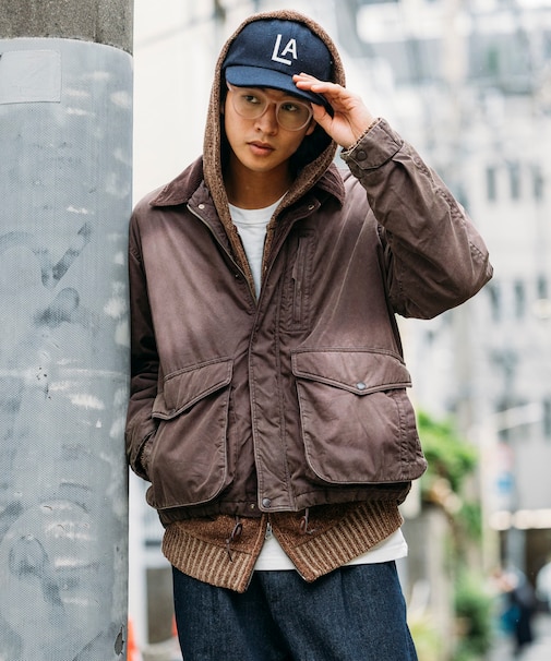 襟コーデュロイ切り替え コットンナイロンブルゾン