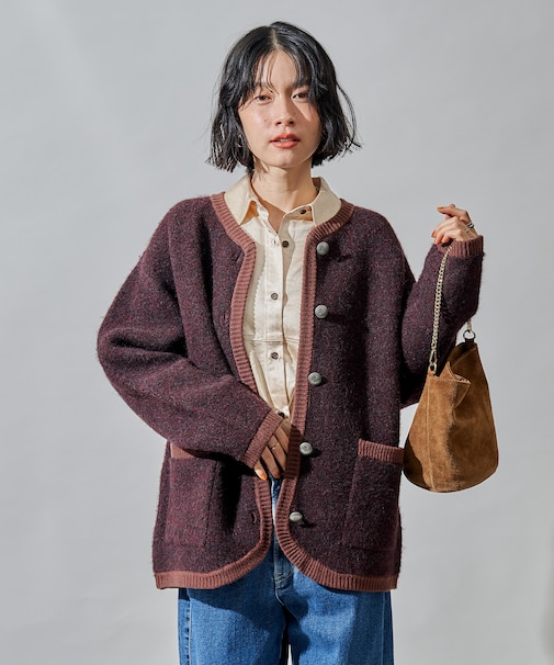 トリミング チロリアン ニットジャケット
