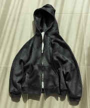 リラックスフィット ウォッシャブル ウール コットン スウェット ジップパーカー