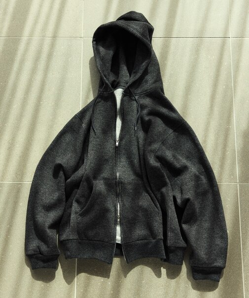 リラックスフィット ウォッシャブル ウール コットン スウェット ジップパーカー