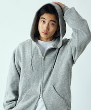 リラックスフィット ウォッシャブル ウール コットン スウェット ジップパーカー