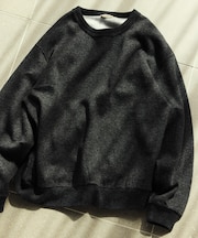 リラックスフィット ウォッシャブル ウール コットン クルーネックスウェット