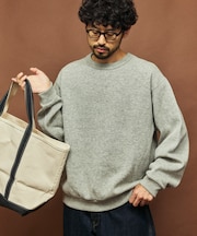 リラックスフィット ウォッシャブル ウール コットン クルーネックスウェット