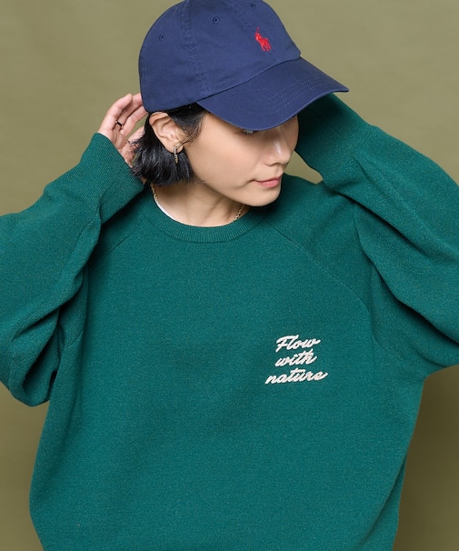 ブラシ刺繍  ラグランニット/スウェットライクニット