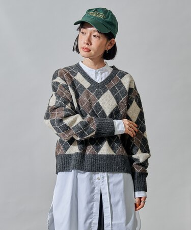アーガイルVネックニット