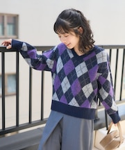 アーガイルVネックニット