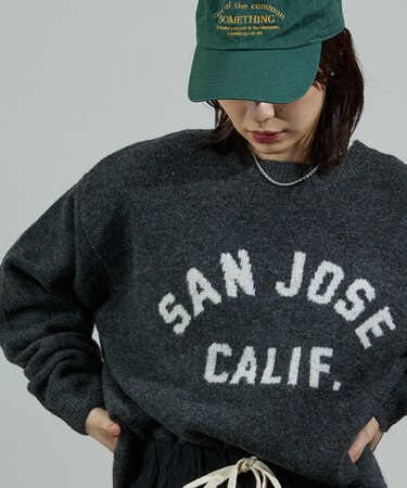 ジャカード ビッグ 配色 ロゴニット