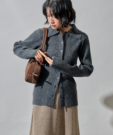 ポロ襟 ニットカーディガン