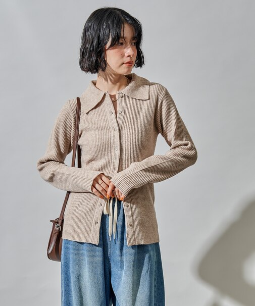 ポロ襟 ニットカーディガン
