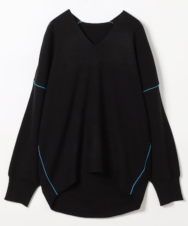 やわもち 配色 Vネック ドルマンニット