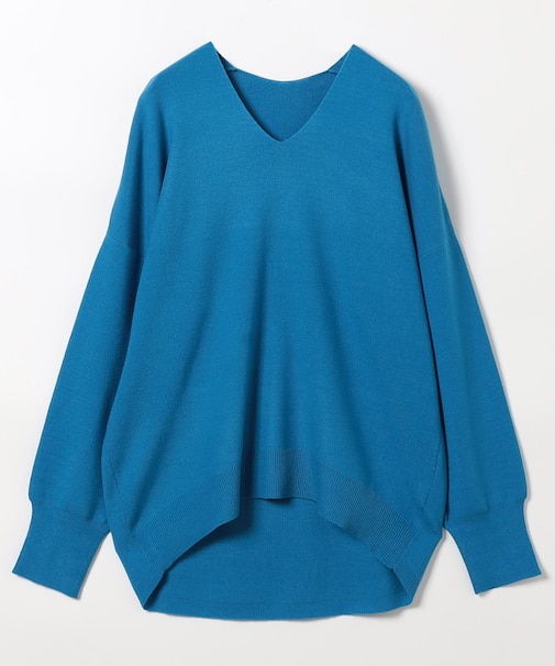 やわもち 配色 Vネック ドルマンニット