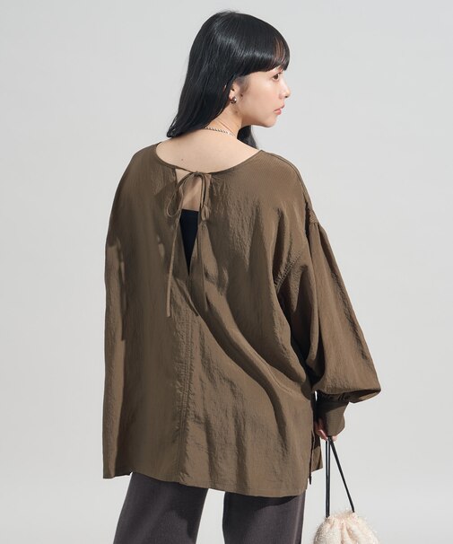 2way ストライプ リボン ブラウス