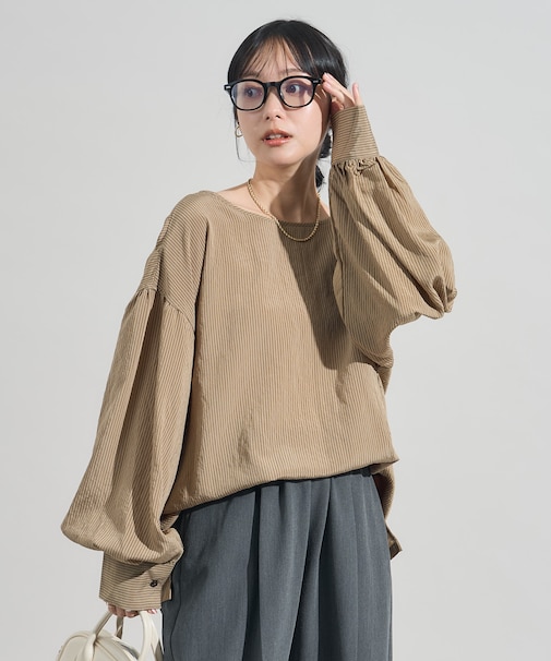 2way ストライプ リボン ブラウス