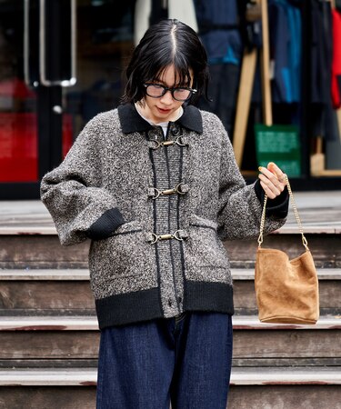 メタルフック ミックスニット カーディガン