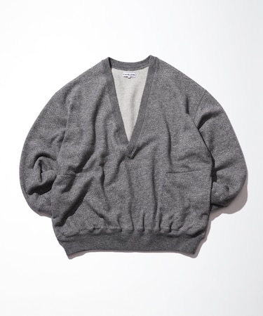 Merino Wool+Cotton Loop Back V-neck Sweatshirt