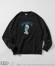 SMURFS フロッキープリント クルーネックスウェット