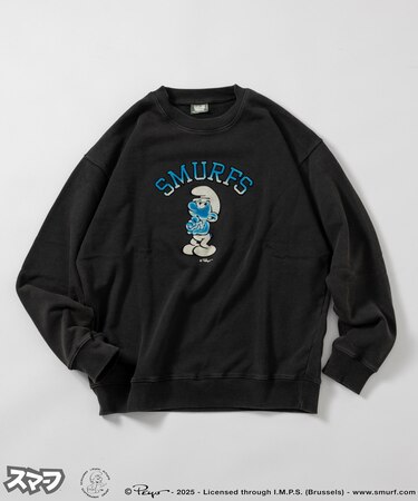 SMURFS フロッキープリント クルーネックスウェット