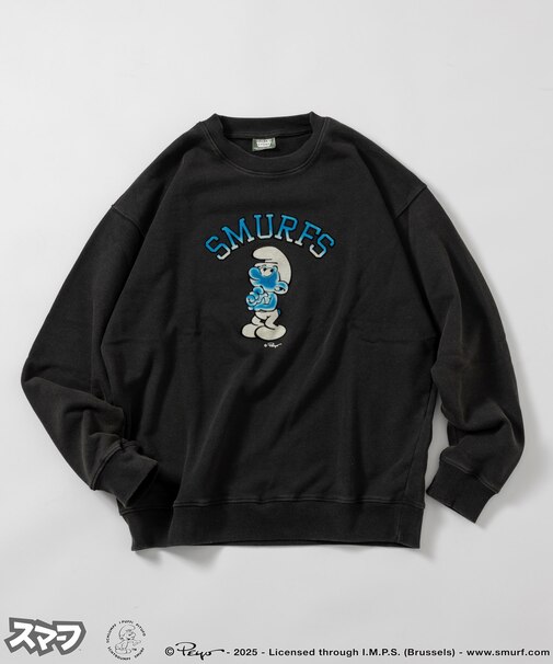 SMURFS フロッキープリント クルーネックスウェット