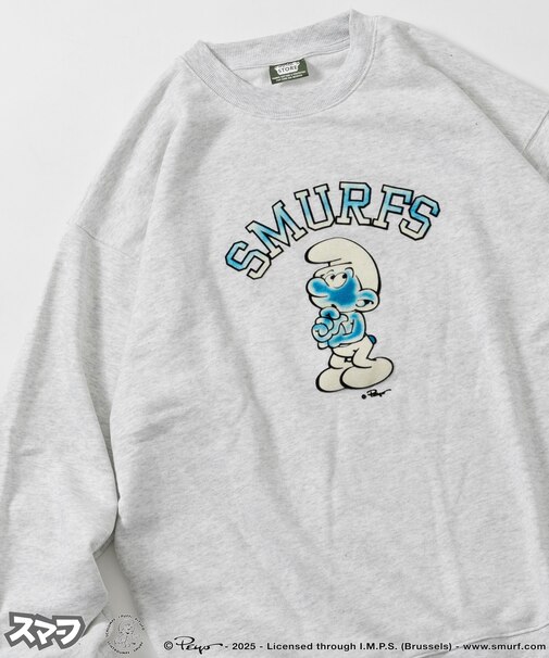 SMURFS フロッキープリント クルーネックスウェット