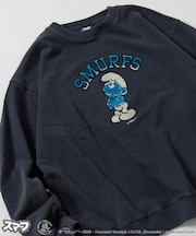 SMURFS フロッキープリント クルーネックスウェット