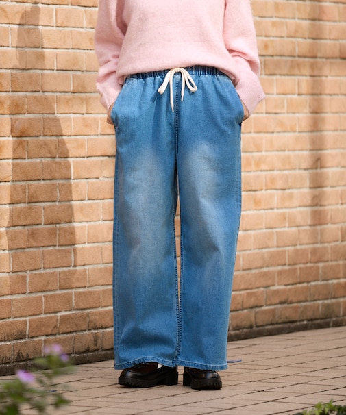 ＜低身長サイズあり＞裏起毛 ウォッシュ加工 デニム イージーパンツ 限定展開