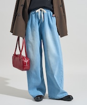 ＜低身長サイズあり＞裏起毛 ウォッシュ加工 デニム イージーパンツ 限定展開