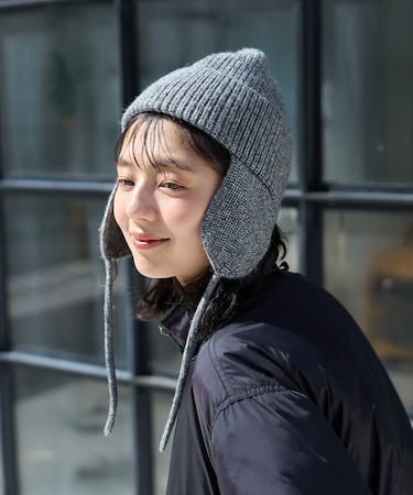 ミックスヤーン 耳付き ニットキャップ