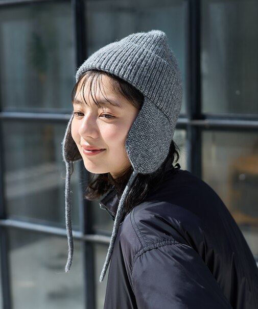 ミックスヤーン 耳付き ニットキャップ