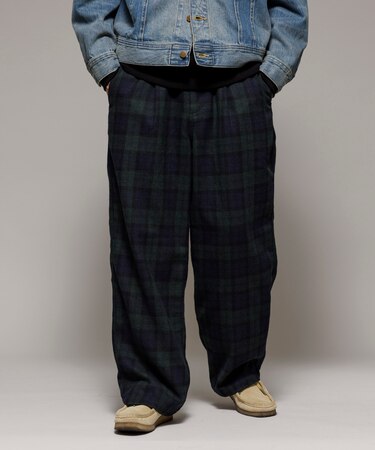 ワイドシルエット ウォッシュド ウール混 フランネル トラウザーズ