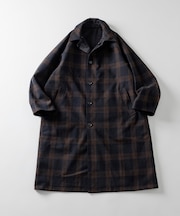 リバーシブル ウール混 フランネル チェック ステンカラーコート
